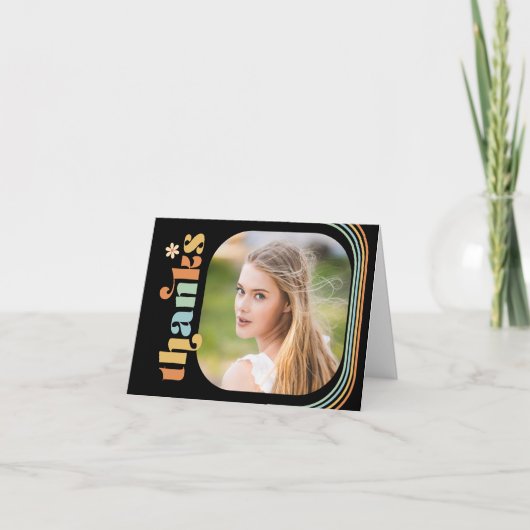 Bohoレトロ写真卒業フォルダバー サンキューカード (正面)