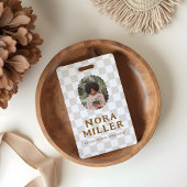 Bohoレトロ市松模様にパタン写真IDバーコード バッジ