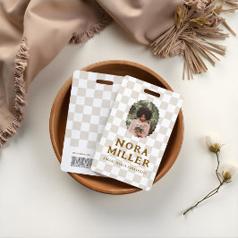 Bohoレトロ市松模様にパタン写真IDバーコード バッジ