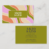 Bohoレトロ抽象芸術波線ピンクグリーン 名刺 (正面/裏面)