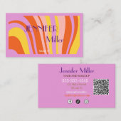 Bohoレトロ波線ソーシャルメディアQRコード 名刺 (正面/裏面)
