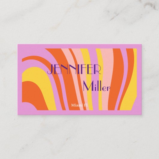 Bohoレトロ波線ソーシャルメディアQRコード 名刺 (正面)