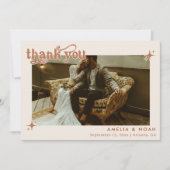 Bohoレトロ結婚写真のサンキューカード 招待状 (正面)