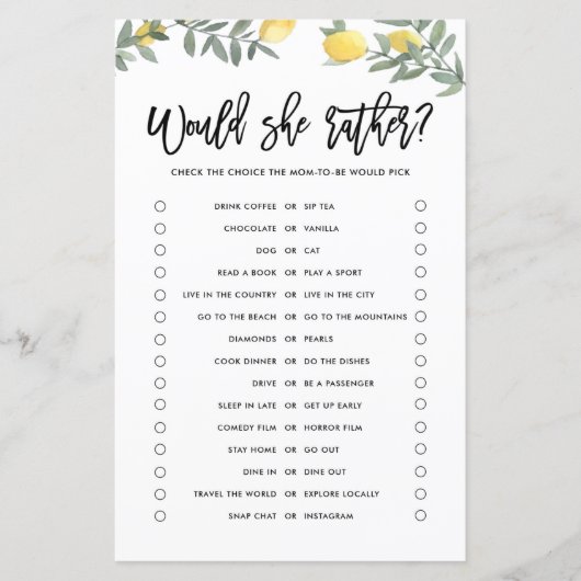 Bohoレモンは母親ではなく赤ちゃんシャワーのゲーム (正面)