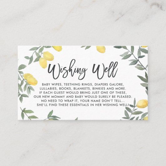 Bohoレモンリースベビーシャワー願いウェルカード 名刺 (正面)