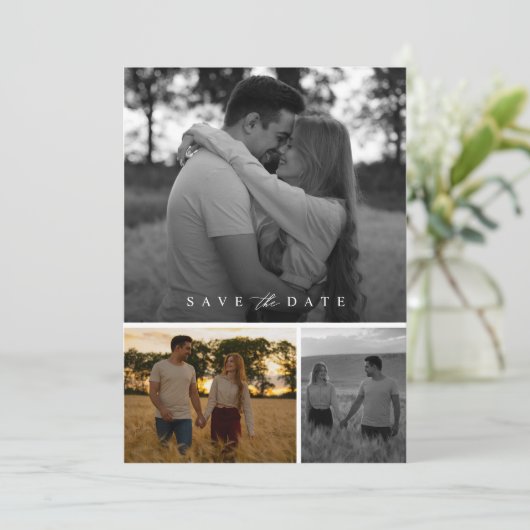 Bohoロマンチック写真コラージュ結婚式の日付を保存 招待状 (スタンド正面)