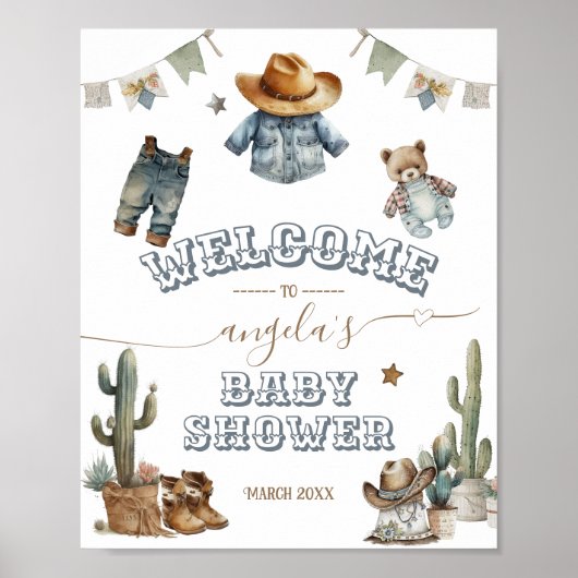 Bohoワイルドウェスト素朴ボーイ赤ちゃんシャワーへようこそ ポスター (正面)