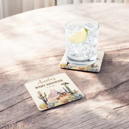 Bohoワイルドウェスト素朴ボーイ赤ちゃんシャワー スクエアペーパーコースター