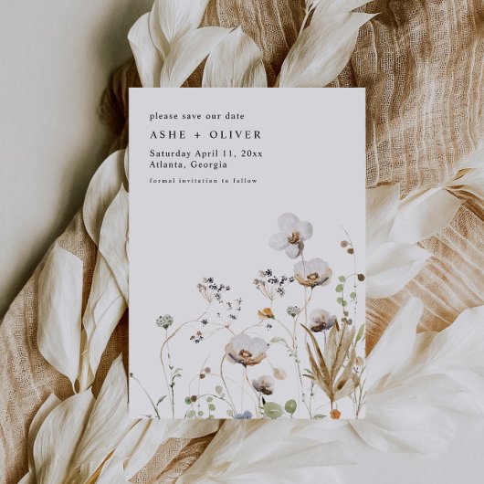 Bohoワイルドフラワーウェディング日付を保存 招待状