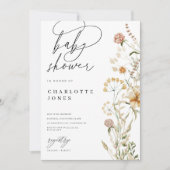 Bohoワイルドフラワーウォーターカラーミニマルベビーシャワー 招待状 (正面)