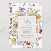 Bohoワイルドフラワーベビーシャワー 招待状 (正面/裏面)