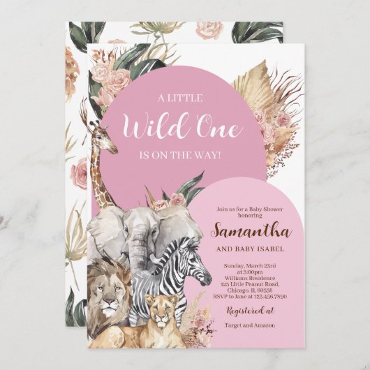 Bohoワイルドワンガールベビーシャワー 招待状 (正面/裏面)