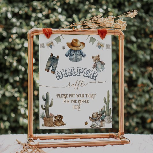 Bohoワイルド素朴ウエストボーイベビーシャワーおむつラッフル ポスター