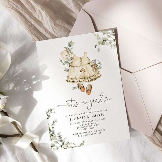 Bohoヴィンテージの赤ちゃん服女の赤ちゃんシャワー 招待状