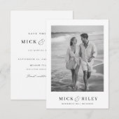 Bohoヴィンテージエレガント文字と写結婚真 セーブザデート (正面/裏面)