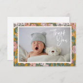 Bohoヴィンテージガーデンフローラベビー写真ベビーシャワー サンキューカード (正面/裏面)