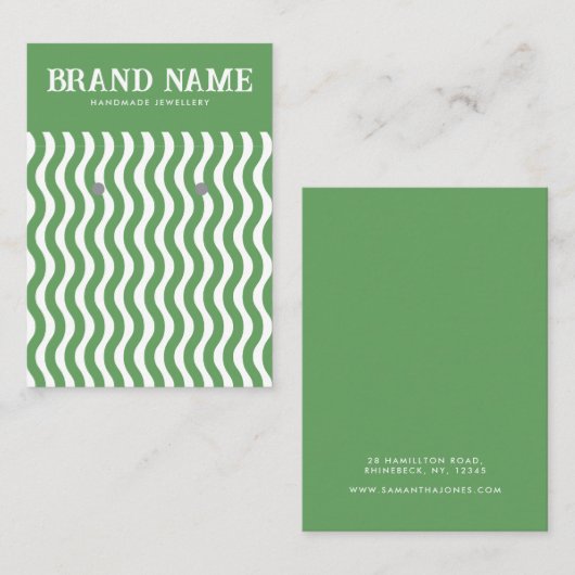 Bohoヴィンテージグリーンウェーブイヤリング表示カード 名刺 (正面/裏面)