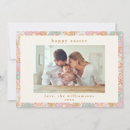 Bohoヴィンテージパステルピンクブルーフローライースターフォト シーズンカード (正面)