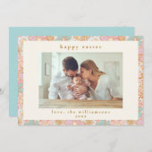 Bohoヴィンテージパステルピンクブルーフローライースターフォト シーズンカード (正面/裏面)