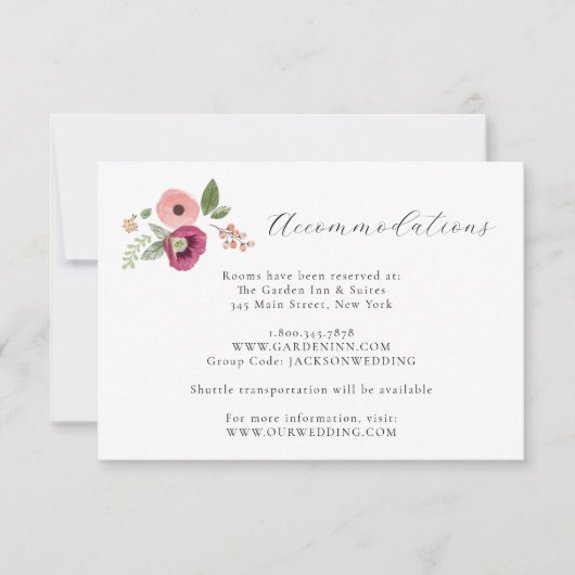 Bohoヴィンテージピンクフローラ結婚の詳細カード 招待状 (正面)