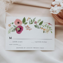 BohoヴィンテージピンクフローラRSVPエンクロージャカード 招待状