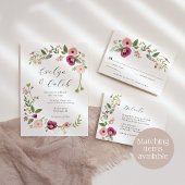 BohoヴィンテージピンクフローラRSVPエンクロージャカード 招待状