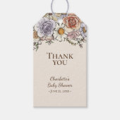 Bohoヴィンテージフローラベージュベイビーシャワーありがとう ギフトタグ (正面)