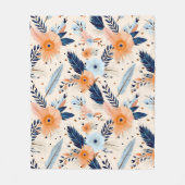 Bohoヴィンテージフローラ羽毛模様 フリースブランケット (正面)