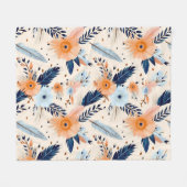 Bohoヴィンテージフローラ羽毛模様 フリースブランケット (正面(横))