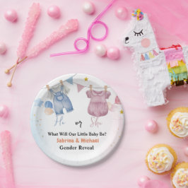 BohoヴィンテージベビーClotheline Genderパーティーの表示 ペーパープレート