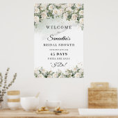 Bohoヴィンテージホワイトローズブライダルシャワーカウントダウン ポスター (キッチン)
