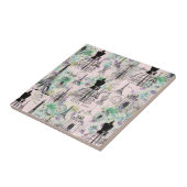 Bohoヴィンテージマヌイムブラックピンクローズフローラ タイル (側面)