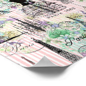 Bohoヴィンテージマヌイムブラックピンクローズフローラ ポスター (角)