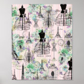 Bohoヴィンテージマヌイムブラックピンクローズフローラ ポスター (正面)