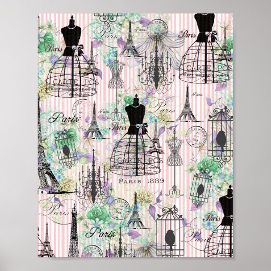 Bohoヴィンテージマヌイムブラックピンクローズフローラ ポスター (正面)