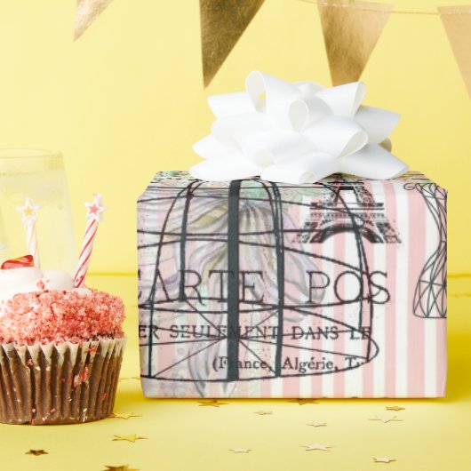 Bohoヴィンテージマヌイムブラックピンクローズフローラ ラッピングペーパー (誕生日パーティー)