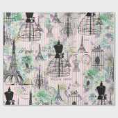 Bohoヴィンテージマヌイムブラックピンクローズフローラ ラッピングペーパー (フラット)