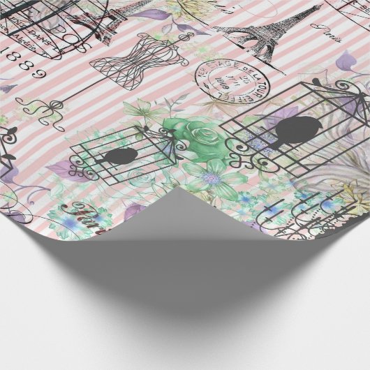 Bohoヴィンテージマヌイムブラックピンクローズフローラ ラッピングペーパー (角)