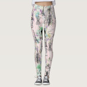 Bohoヴィンテージマヌイムブラックピンクローズフローラ レギンス (正面)