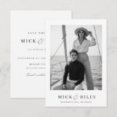 Bohoヴィンテージミニマル文字と写真結婚ズ セーブザデート (正面/裏面)