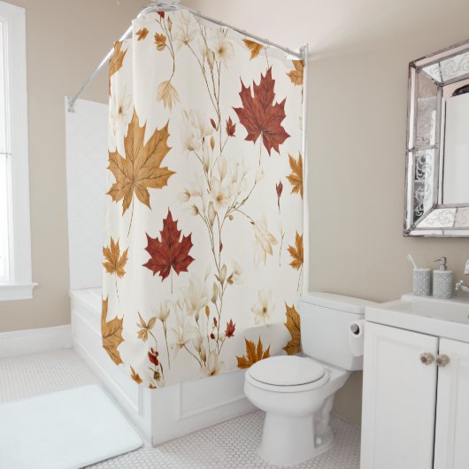 Bohoヴィンテージメープル離れスウィンターフローラルパターン シャワーカーテン (インサイチュ)