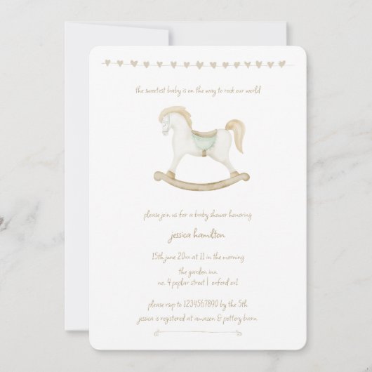 Bohoヴィンテージロッキングホースカウボーイセージ赤ちゃんシャワー 招待状 (正面)