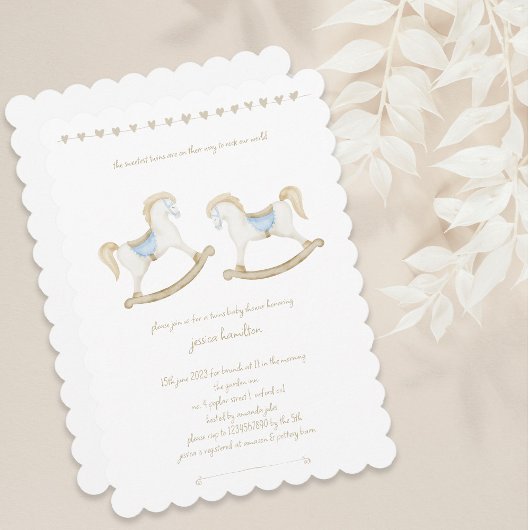 Bohoヴィンテージロッキングホースカウボーイツインベビーシャワー 招待状