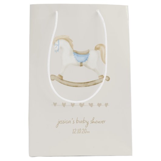 Bohoヴィンテージロッキング馬カウボーイベビーシャワー ミディアムペーパーバッグ (正面)