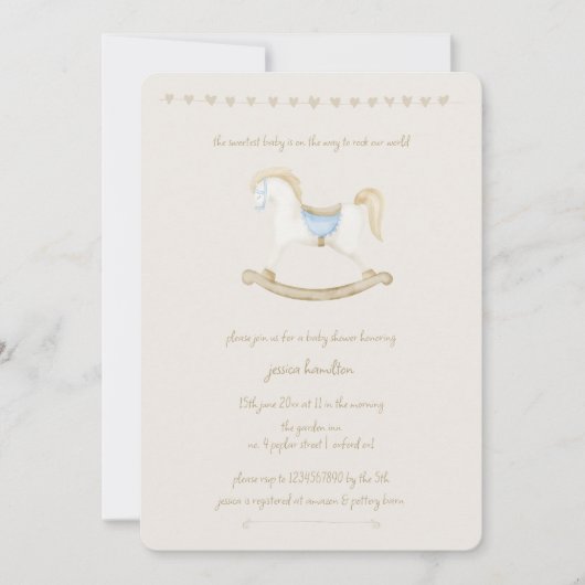 Bohoヴィンテージロッキング馬カウボーイベビーシャワー 招待状 (正面)