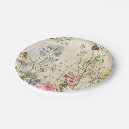 Bohoヴィンテージワイルドフラワーベビーシャワー ペーパープレート (アングル)