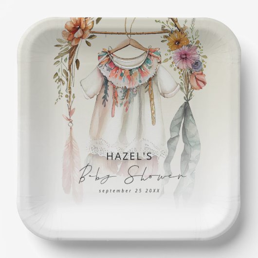 Bohoヴィンテージ服台本ベビーシャワー ペーパープレート (正面)
