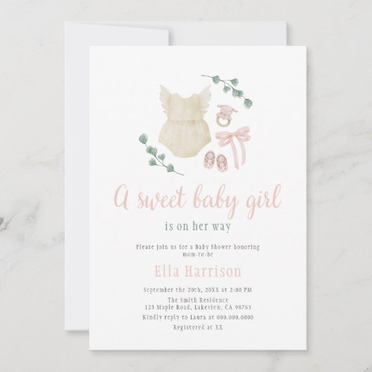 Bohoヴィンテージ衣装ベビーシャワー 招待状 (正面)