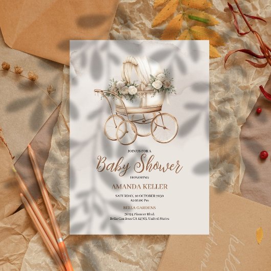 Bohoヴィンテージ車用ベビーシャワー 招待状