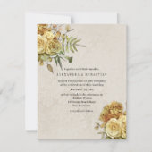 Bohoヴィンテージ金ゴールドバラとクリームダマスクウェディング 招待状 (正面)